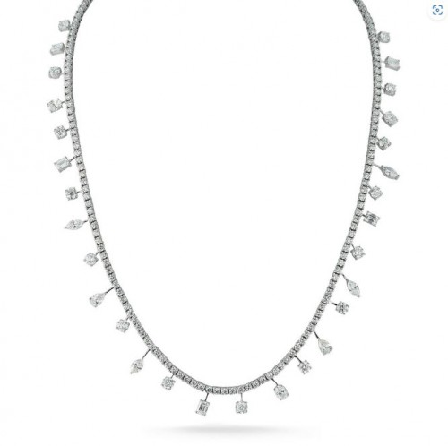 18k White Gold 12.29ctw 197 Gh Si2 Multi Shape Diamond Dangle Tennis Necklace 16